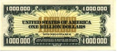 Back of the $1 million bill. Photo copyright of Simon Davison.