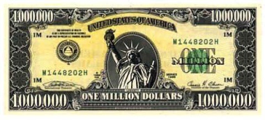 Front of the $1 million bill. Photo copyright of Simon Davison