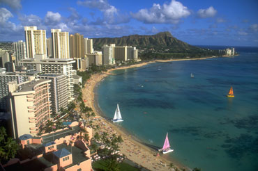 The beautiful Wakiki Diamond Head shoreline in Hawaii.